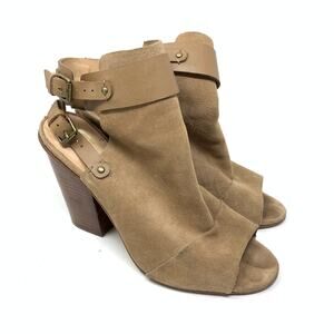 Joe's Jeans Women's 8.5 Tan Suede Ankle Strap Bootie Open Peep Toe Block Heel